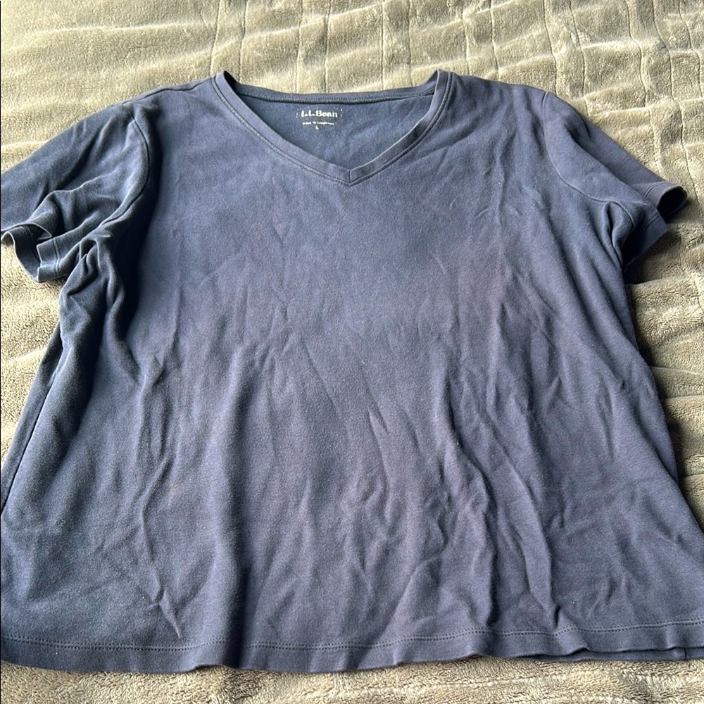 L.L. Bean Blue Relaxed V-Neck Short Sleeve T-Shirt